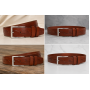 Curea bărbați maro cognac din piele naturală cu cataramă argintie 3.5 cm
